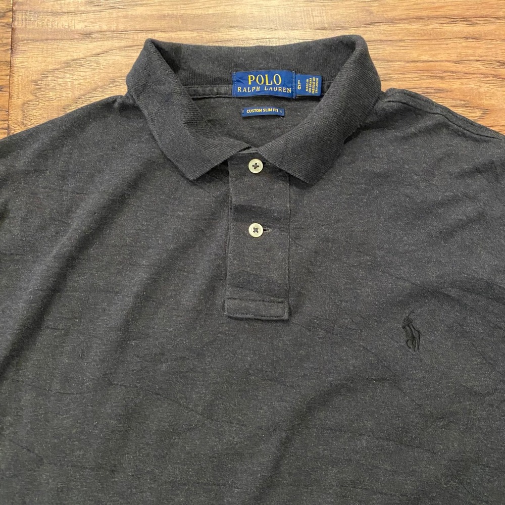 Polo Ralph Lauren Polo Shirt Mens Large Dark Gray Custom Slim Fit Short Sleeve